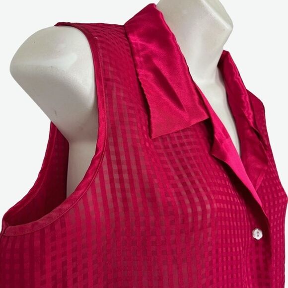 VICTORIA'S SECRET Vintage Gold Label Satin Trim Sleeveless Pajama Top Shirt sz M - Picture 9 of 12